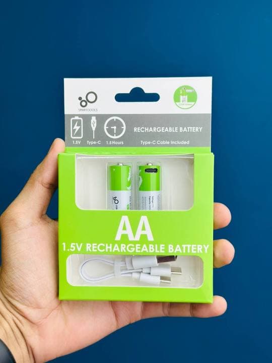 Smartoools Type-C Rechargeable AA 1.5V Lithium Battery Pack with Cable 2 Pc Pack