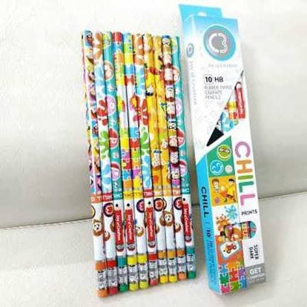 C3 Chill Prints 10 HB Graphite Pencils Pack with Eraser Top