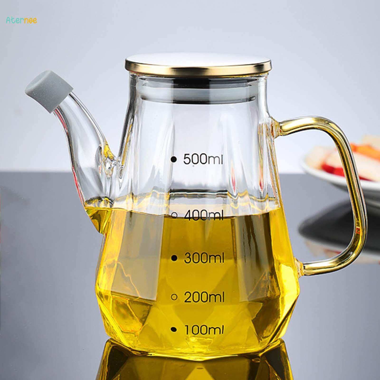 High Borosilicate Glass Oil Dispenser Bottle with Leak-Proof Lid | Heat-Resistant Oil, Vinegar & Soy Sauce Bottle