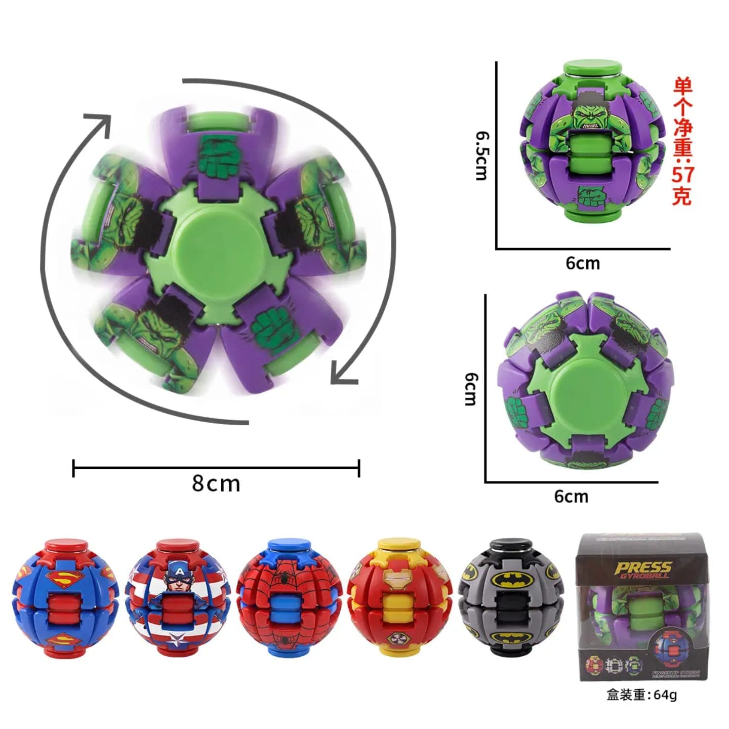Superheroes Fidget Gyro Ball Transforming Spinner Toy