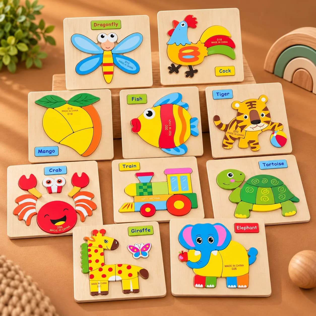 Mini Wooden Animal and Fruit Puzzle
